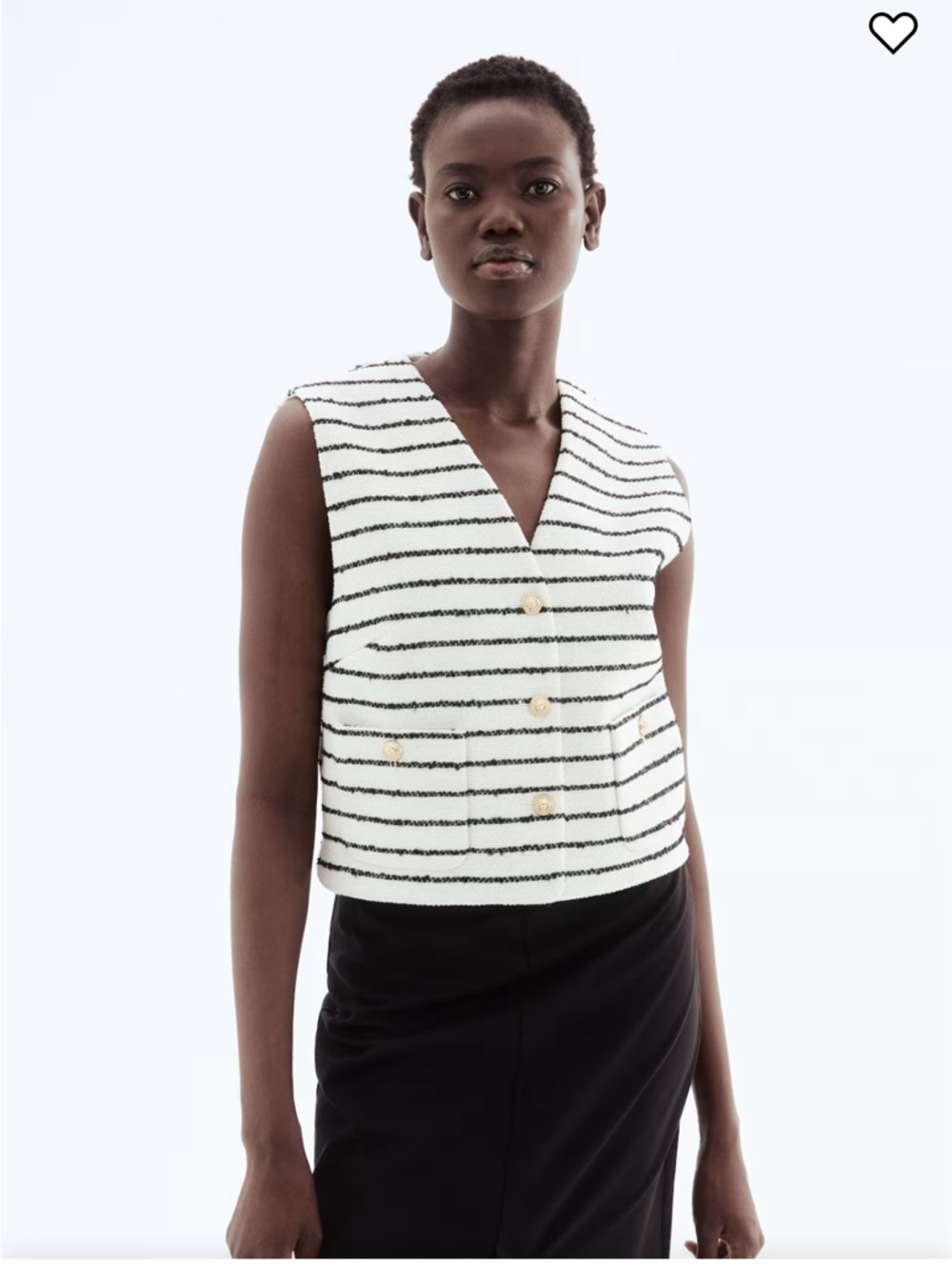 H&M Women's Bouclé Vest | Trendy White Striped Vest Waistcoat | Size: M Pockets